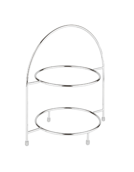 Alzata in acciaio cromato - cm 29x19,5x30h - Ø interno cm 18 - per 2 piatti max cm Ø 27 cm Alzata in acciaio cromato - cm 29x19,5x30h - Ø interno cm 18 - per 2 piatti max cm Ø 27 cm