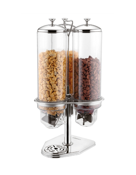 Distributore cereali in acciaio inox con 3 contenitori da lt 4 - cm 30,5x28,5x60,5h