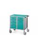 CARRELLO MULTIUSO INOX PER MEDICAZIONE ED INFERMERIA CON 1 ANTA E 5 CASSETTI CM 80-92 X 50 X 87 H