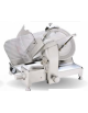 Affettatrice a gravità in alluminio anodizzato, affilatoio fisso - lama Ø 350 mm - Spessore taglio cm 30x21,5  - Blocco carrello