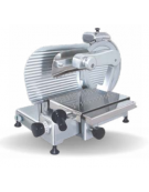 Affettatrice verticale in alluminio anodizzato con braccio a cigno, affilatoio fisso - lama Ø cm 35 - Taglio utile cm 33x25