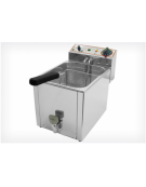Friggitrice elettrica da banco in acciaio inox - 1 vasca con rubinetto di scarico - capacità olio lt 8 - mm 265x450x360h