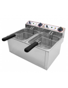 Friggitrice elettrica da banco in acciaio inox - 2 vasche - capacità olio Lt 6+6 - mm 530x410x330h