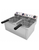 Friggitrice elettrica da banco in acciaio inox - 2 vasche, capacità olio: 6 + 6  Lt - mm 530x410x330h
