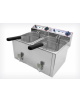 Friggitrice elettrica da banco in acciaio inox - 2 vasche con rubinetto di scarico - capacità olio Lt 8+8 - mm 530x450x360h