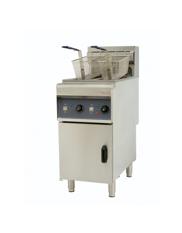 Friggitrice elettrica 2 vasche capacità 10+10 lt su armadio chiuso - 6 Kw ( x2) Trifase - mm 400x800x1100h