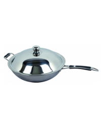 Padella Wok, adatta per piastre ad induzione - con coperchio in acciaio inox - Diametro cm 36 - altezza cm 18