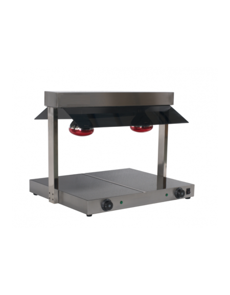 Piastra scaldavivande in acciaio inox - doppio piano riscaldato in vetro temperato + 2 lampade infrarossi - mm 740X565X570h