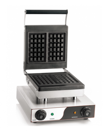 Macchina per waffel con piastra di cottura antiaderente in ghisa - funzione timer - mm 340x370x260h (550h aperta)