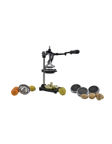 Spremi e affetta manuale in ghisa verniciato nero - ideale per agrumi, frutta e patate - mm 180x240x470h Spremi e affetta manuale in ghisa verniciato nero - ideale per agrumi, frutta e patate - mm 180x240x470h