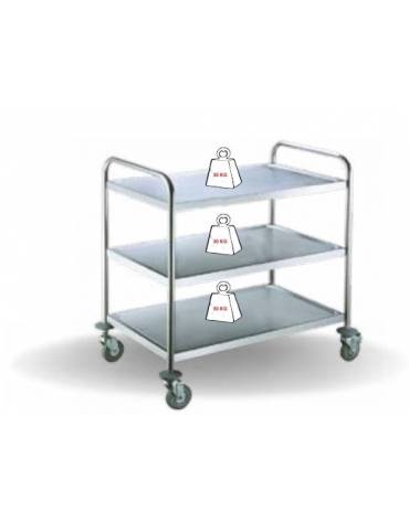 Carrello di servizio in acciaio inox AISI 201 - 3 piani a vasca - 4 ruote girevoli cm 810x460x850h