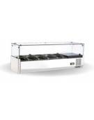 Vetrina refrigerata in acciaio inox  con vetri per banco pizzeria - predisposta per 5 bacinelle GN 1/4 - mm 1200x335x426h