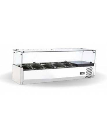 Vetrina refrigerata in acciaio inox  con vetri per banco pizzeria - predisposta per 5 bacinelle GN 1/4 - mm 1200x335x426h