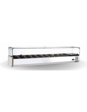 Vetrina refrigerata in acciaio inox con vetri per banco pizzeria - predisposta per10 bacinelle GN 1/4 - mm 2000x335x426h