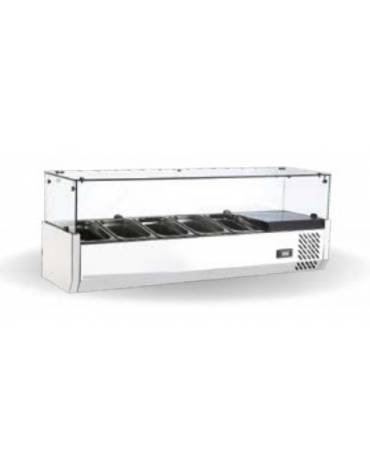 Vetrina refrigerata in acciaio inox 304 con vetri per banco pizzeria - per bacinelle 3x GN1/3 + 1x GN1/2  - mm 1200x395x435h