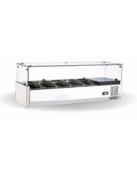 Vetrina refrigerata in acciaio inox con vetri per banco pizzeria - predisposta per 4 bacinelle GN 1/3 - mm 1200x395x426h