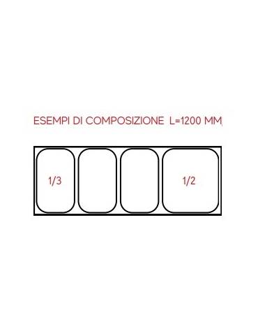 Vetrina refrigerata in acciaio inox con vetri per banco pizzeria - predisposta per 4 bacinelle GN 1/3 - mm 1200x395x426h