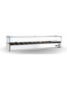 Vetrina refrigerata in acciaio inox con vetri per banco pizzeria - predisposta per 9 bacinelle GN 1/3 - mm 2000x395x426h