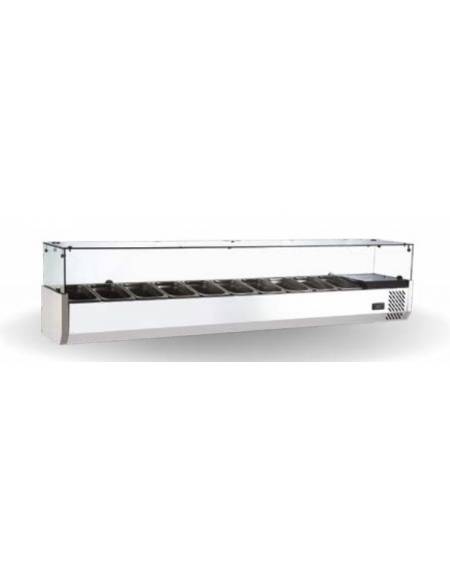 Vetrina refrigerata in acciaio inox con vetri per banco pizzeria - predisposta per 9 bacinelle GN 1/3 - mm 2000x395x426h