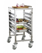 Carrello portavassoi in acciaio inox - 6 ripiani per vassoi GN - con piano lavoro - mm 380x550x950h