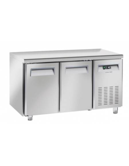 Tavolo refrigerato 2 porte per pasticceria in acciaio inox, refrigerazione ventilata +2°/+8°C - Classe C - cm 150x80x85h