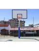 Impianto basket monotubolare con tabelloni in legno - sbalzo cm 225 - fissaggio a terra con piastra