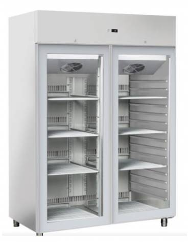 Armadio congelatore GN 2/1 inox con 2 porte in vetro, refrigerazione ventilata, temp. -20/-15°C - classe E - cm 140x89,1x204,5h
