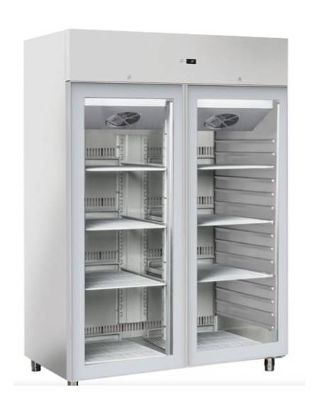 Armadio congelatore GN 2/1 inox con 2 porte in vetro, refrigerazione ventilata, temp. -20/-15°C - classe E - cm 140x89,1x204,5h