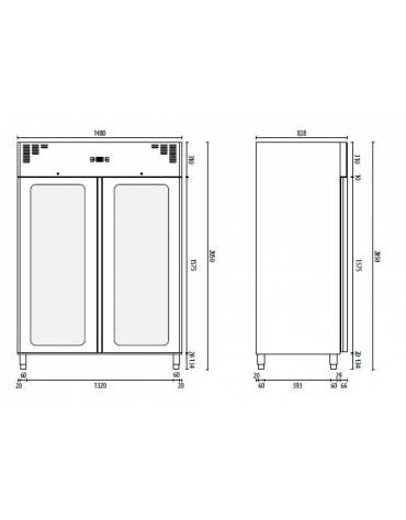 Armadio congelatore ventilato 2 ante a vetro -18° -22° - Lt 1333 - Classe C - Spessore isolamento 70 mm - cm 148x83x201h