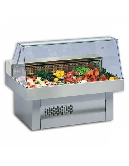 Vetrina refrigerata statica per pesce fresco con vetro curvo mm1000x1000x1195h