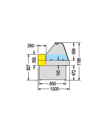 Vetrina refrigerata statica per pesce fresco con vetro curvo mm1000x1000x1195h