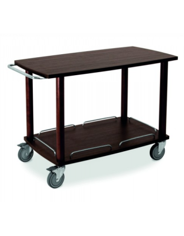 Carrello in legno massello - 2 piani - colore Wengé  - cm 110x56x81h - N° 4 Ruote ( di cui 2 con freno )