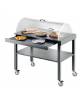 Carrello in legno massello a 2 ripiani, portapiatti e cupola - laccatura opaca colore Grigio Zonda - cm 100x56x110h