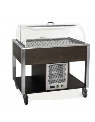 Carrello refrigerante in legno colore Wengè - 2 x GN 1/1 - con cupola e griglie asolate - cm 80x68x120h