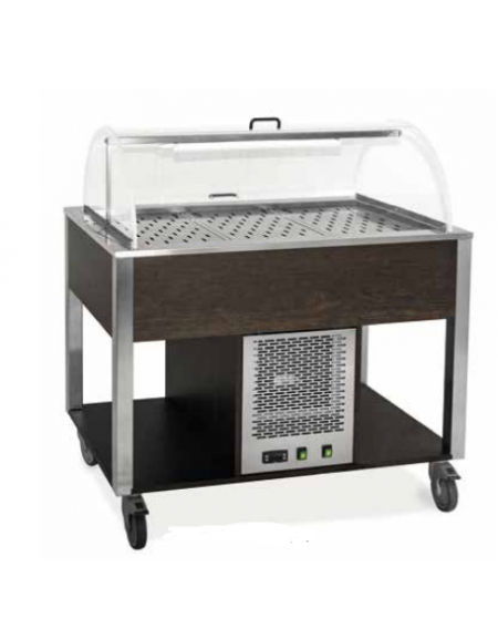 Carrello refrigerante in legno colore Wengè - 2 x GN 1/1 - con cupola e griglie asolate - cm 80x68x120h