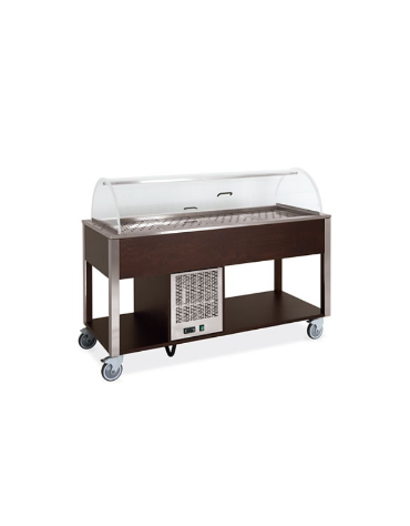 Carrello refrigerante in legno colore Wengè - 3 x GN 1/1 - con cupola e griglie asolate - cm 113x68x120h