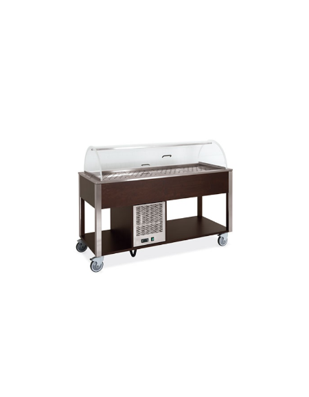 Carrello refrigerante in legno colore Wengè - 4 x GN 1/1 - con cupola e griglie asolate - cm 161x68x120h