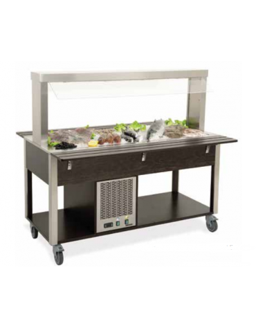 Buffet refrigerato 6x1/1 GN con parafiato fisso - colore Wengè - illuminazione a LED - cm 226x68x144h