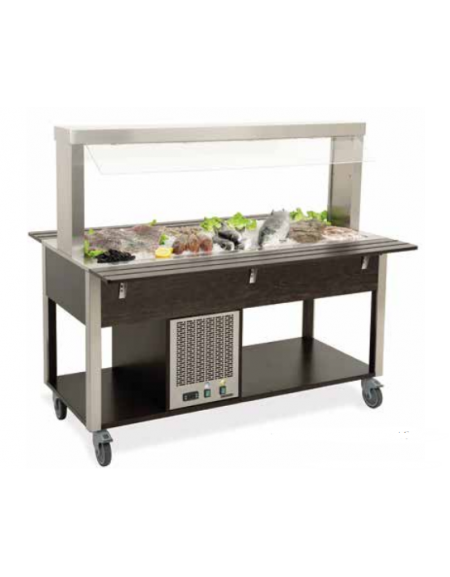 Buffet refrigerato 6x1/1 GN con parafiato fisso - colore Wengè - illuminazione a LED - cm 226x68x144h