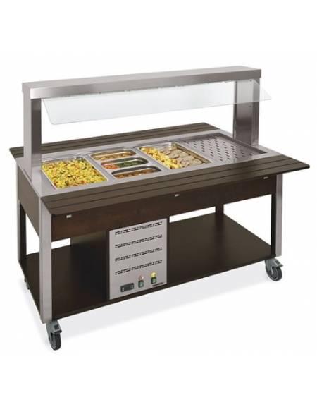 Buffet termico 3xGN1/1 colore Wengè, con parafiato fisso - illuminazione a LED - cm 113x68x144h