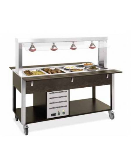 Carrello buffet termico 2xGN1/1 colore Wengè - parafiato fisso e lampade a infrarossi - cm 80x68x144h