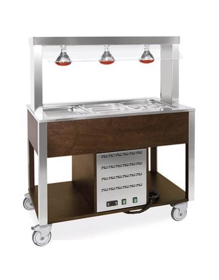 Carrello buffet termico con parafiato fisso e lampade a infrarossi - 3x1/1 GN - colore Nero - cm 113x68x144h