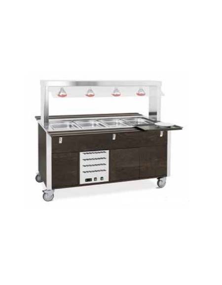 Carrello buffet termico armadiato 4xGN1/1 colore Wengè - parafiato fisso e lampade a infrarossi - cm 161x68x144h