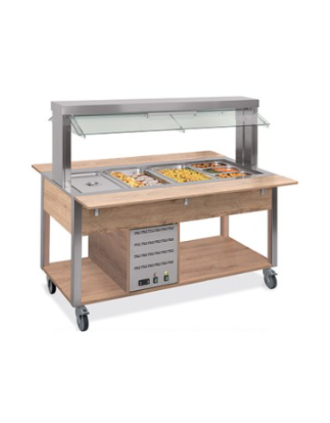 Carrello buffet termico 2xGN1/1 colore Rovere, con parafiato mobile - illuminazione a LED - cm 80x68x144h