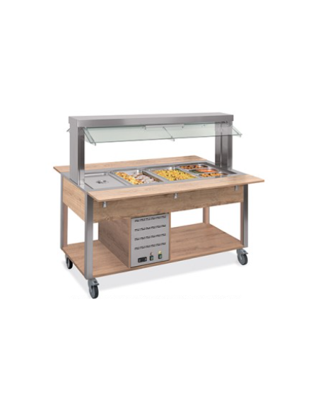 Carrello buffet termico 2xGN1/1 colore Rovere, con parafiato mobile - illuminazione a LED - cm 80x68x144h