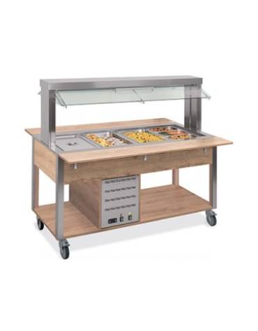 Carrello buffet termico 2xGN1/1 colore Wengè , con parafiato mobile - illuminazione a LED - cm 80x68x144h