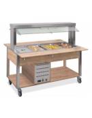 Carrello buffet termico 3xGN1/1 colore Wengè , con parafiato mobile - illuminazione a LED - cm 113x68x144h