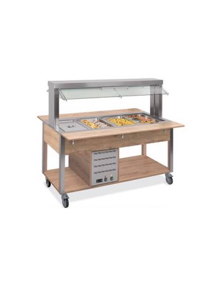 Carrello buffet termico 3xGN1/1 colore Wengè , con parafiato mobile - illuminazione a LED - cm 113x68x144h