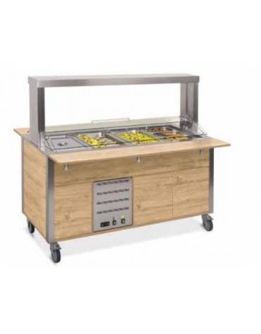 Carrello buffet termico armadiato 3xGN1/1 - colore Wengè - con parafiato mobile e LED - cm 113x68x144h