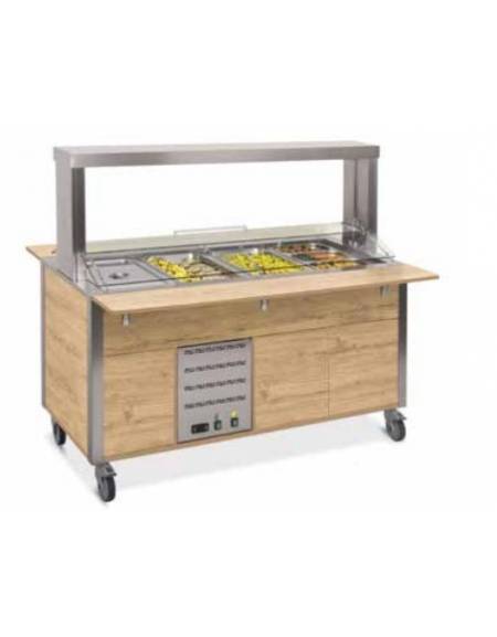 Carrello buffet termico armadiato 4xGN1/1 - colore Wengè - con parafiato mobile e LED - cm 161x68x144h